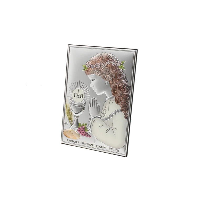Silver Picture First Holy Communion Souvenir for a Girl size 10x14cm - DS04/2CA