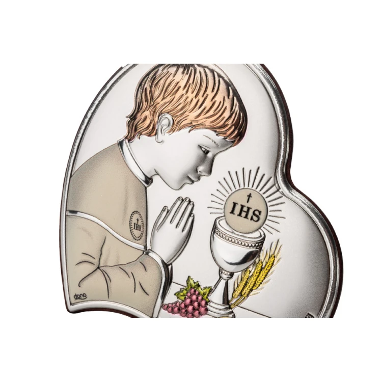 Silver Picture Souvenir of First Holy Communion for Boy, size 8x8cm - DS03/1CO