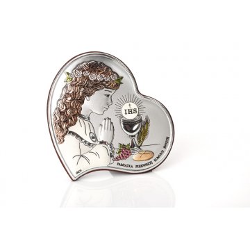 Silver Picture First Holy Communion Souvenir for a Girl size 8x8cm - DS03/1CA