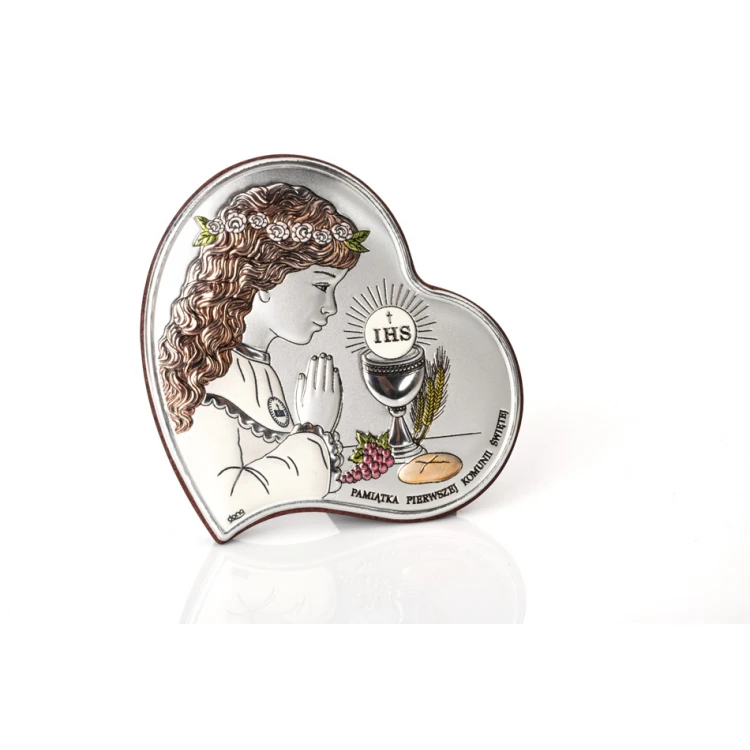 Silver Picture First Holy Communion Souvenir for a Girl size 8x8cm - DS03/1CA