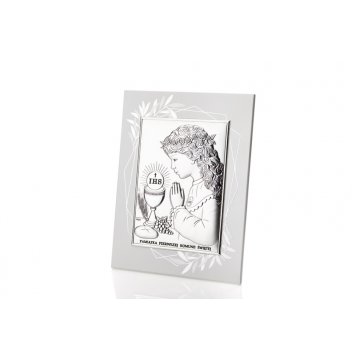 Silver Picture First Holy Communion Souvenir for a Girl size 14.5x19.5cm - DS04FO/2A