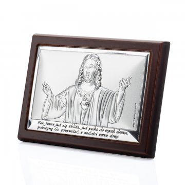 Silver Picture with the Image of Jesus - First Holy Communion Souvenir - size 10.5x7.5cm - 6621/2WM