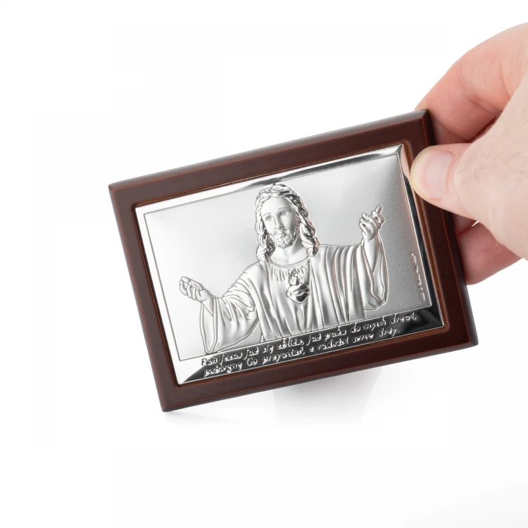 Silver Picture with the Image of Jesus - First Holy Communion Souvenir - size 10.5x7.5cm - 6621/2WM