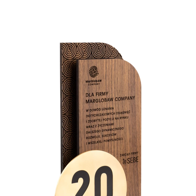 Wooden Statuette with Engraving for Company Anniversary - height 23cm - DTA102