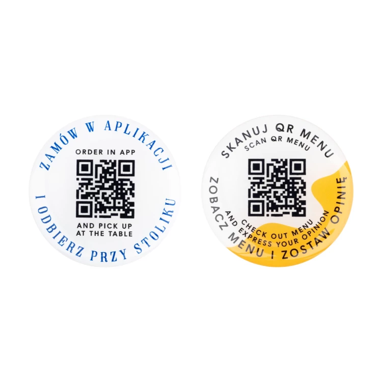 Round menu with QR code - HIPS material with doming - diam. 50mm - MEN026