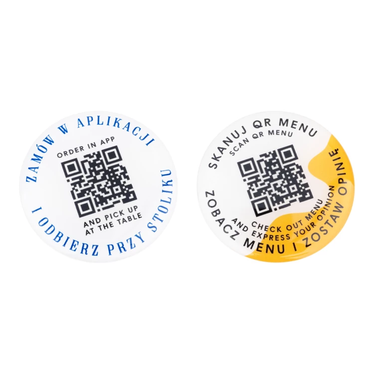 Round menu with QR code - HIPS material with doming - diam. 50mm - MEN026