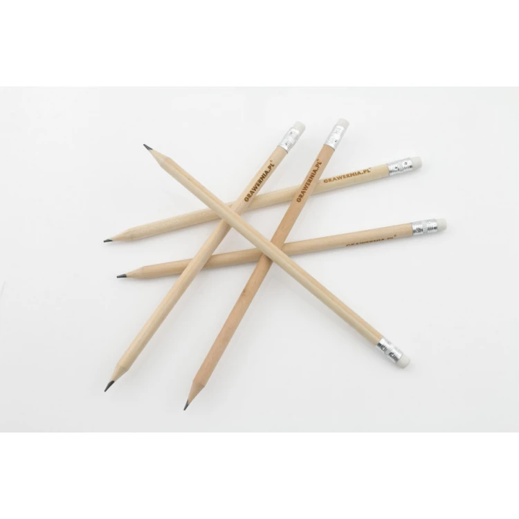 Round Wooden Pencils with Eraser and Engraving - Natur - OW001