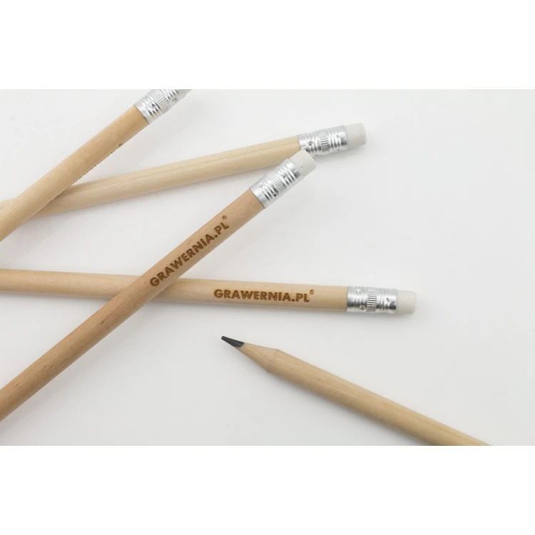 Round Wooden Pencils with Eraser and Engraving - Natur - OW001