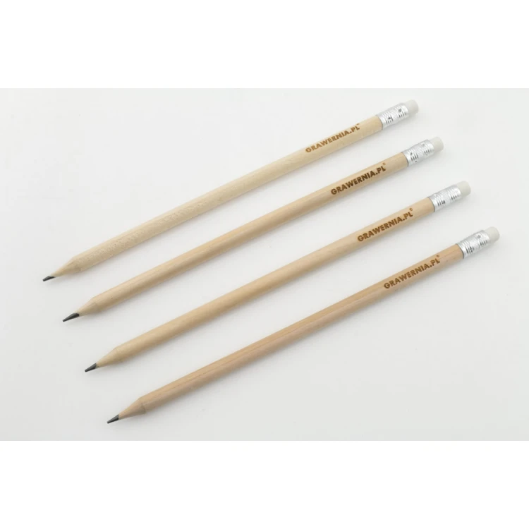 Round Wooden Pencils with Eraser and Engraving - Natur - OW001