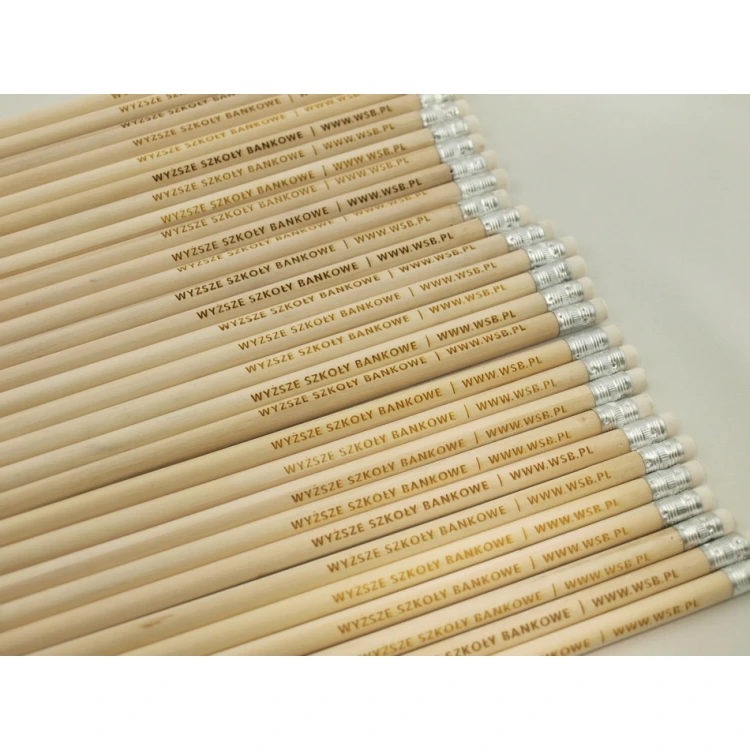Round Wooden Pencils with Eraser and Engraving - Natur - OW001