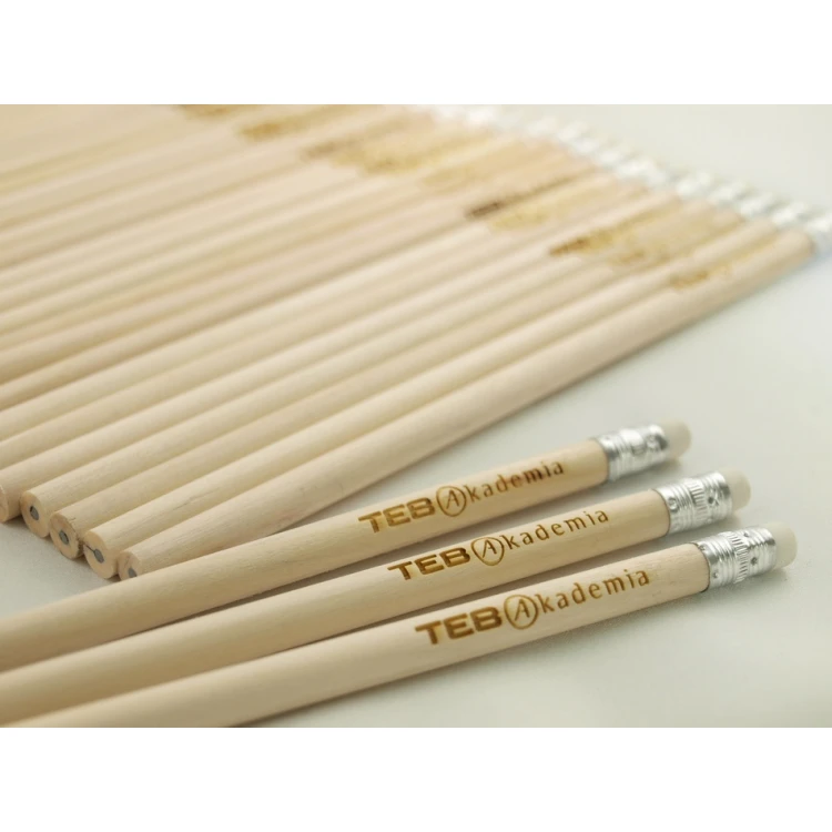 Round Wooden Pencils with Eraser and Engraving - Natur - OW001