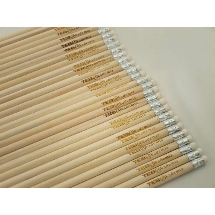Round Wooden Pencils with Eraser and Engraving - Natur - OW001
