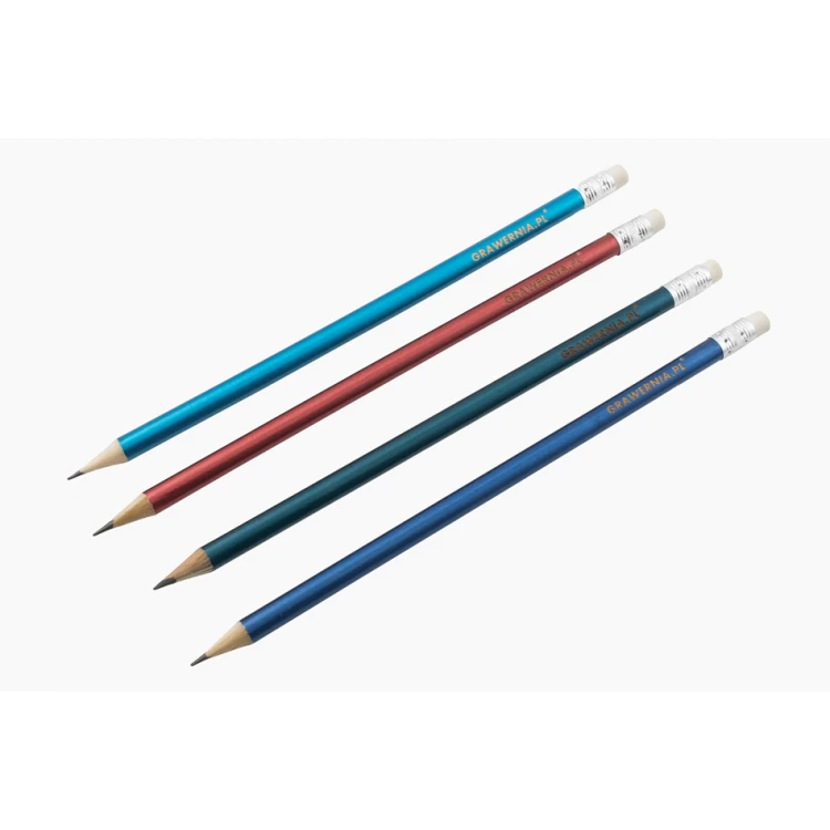 Wooden Pencils with Eraser and Engraving or UV Print - Metallic - OW002