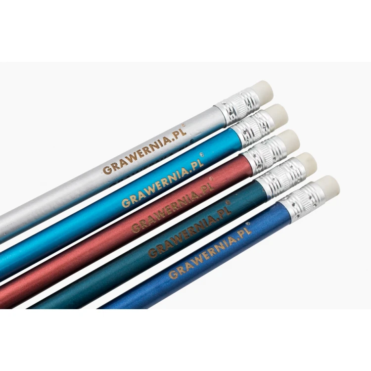 Wooden Pencils with Eraser and Engraving or UV Print - Metallic - OW002