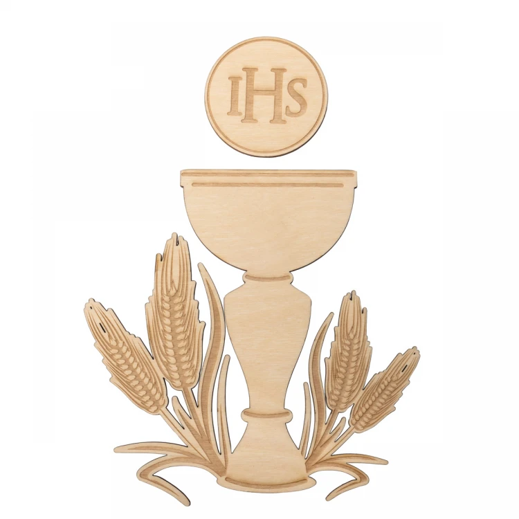 Communion Ornament - Host with Chalice made of Birch Plywood - size 233x270mm - KOM015