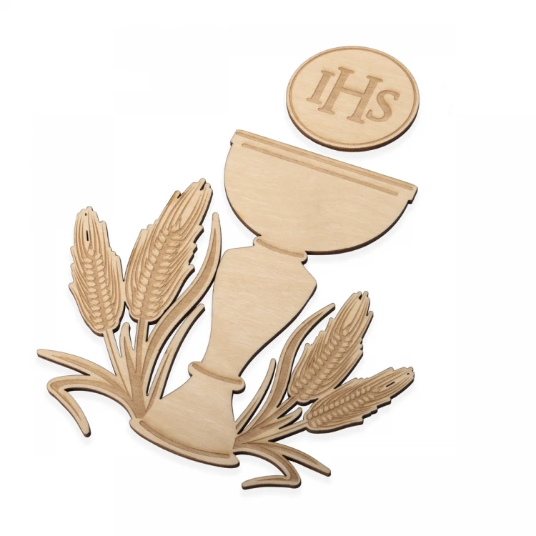 Communion Ornament - Host with Chalice made of Birch Plywood - size 233x270mm - KOM015