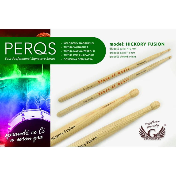 PERQS HICKORY FUSION Drumsticks with Custom Print - Gift for a Drummer