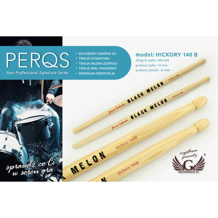 PERQS HICKORY 140B Drumsticks with Custom Print - Gift for a Drummer