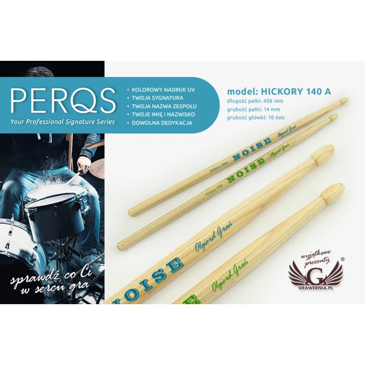 PERQS HICKORY 140A Drumsticks with Custom Print - Gift for a Drummer