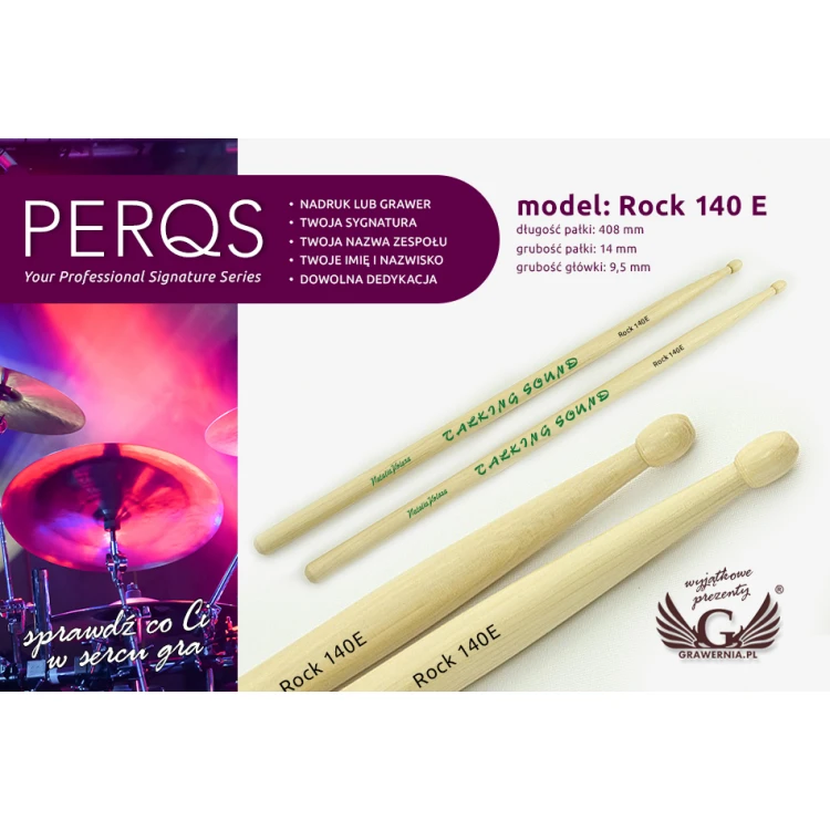 PERQS ROCK 140E Drumsticks with Custom Print - Gift for a Drummer