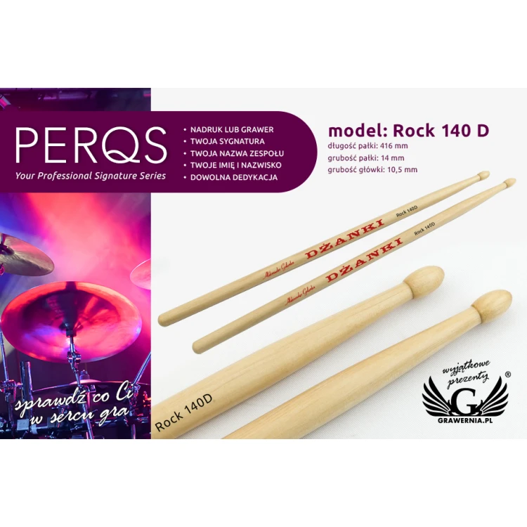 PERQS ROCK 140D Drumsticks with Custom Print or Engraving - Gift for a Drummer