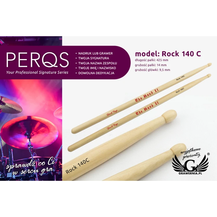 PERQS ROCK 140C Drumsticks with Custom Print or Engraving - Gift for a Drummer