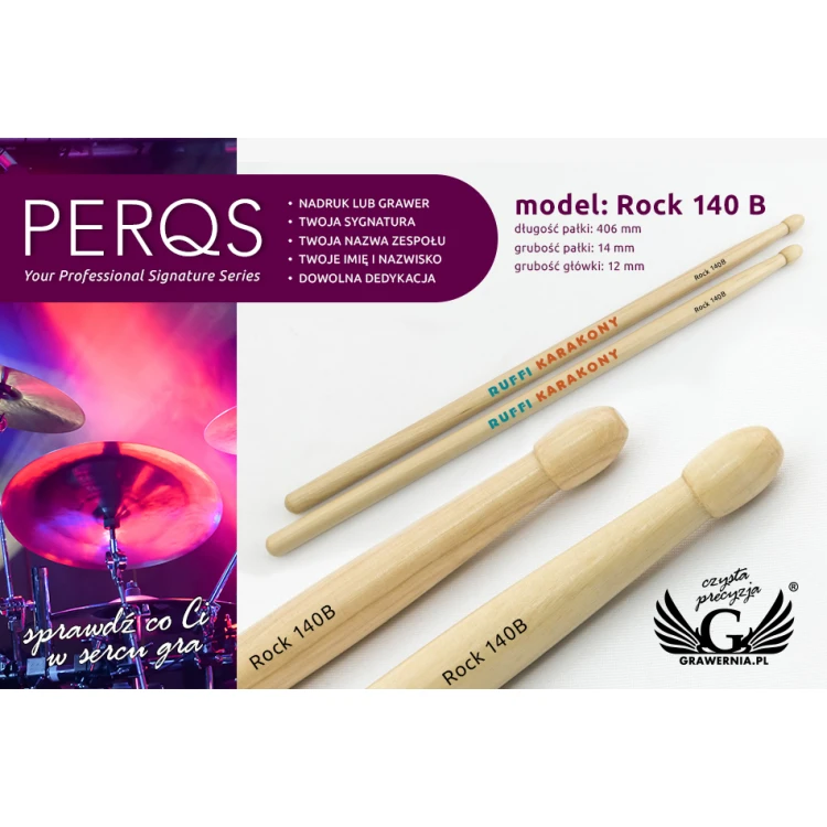 PERQS ROCK 140B Drumsticks with Custom Print or Engraving - Gift for a Drummer