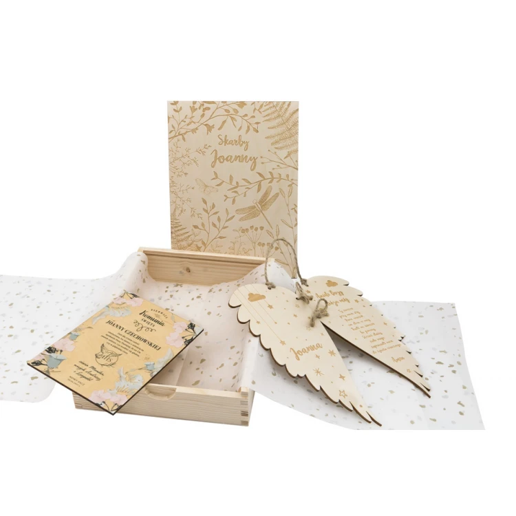 Commemorative Communion Set - Wings, Greeting Card, Wooden Box - KOM012