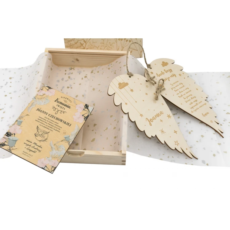 Commemorative Communion Set - Wings, Greeting Card, Wooden Box - KOM012