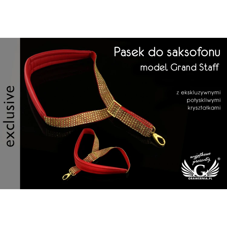 SAXOPHONE STRAP red-gold - Grand Staff model - Exclusive version - PDS25