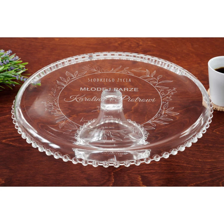 Glass Cake Stand with Engraving - Sweet Life to the Young Couple - PAT016