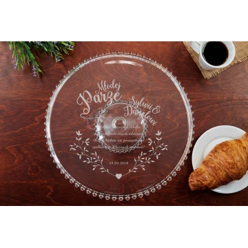 Glass Cake Stand with Engraving - Wishes for the Newlyweds - PAT017