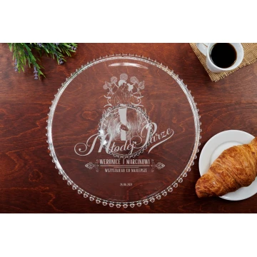 Glass cake stand with engraving - All the best - PAT019