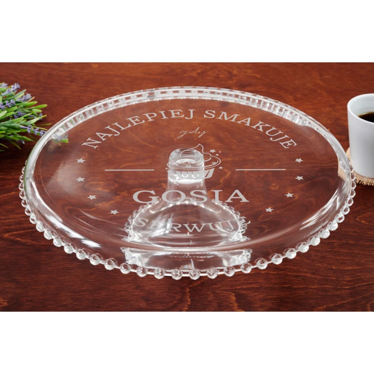 Glass Cake Stand with Engraving - Tastes Best - PAT020