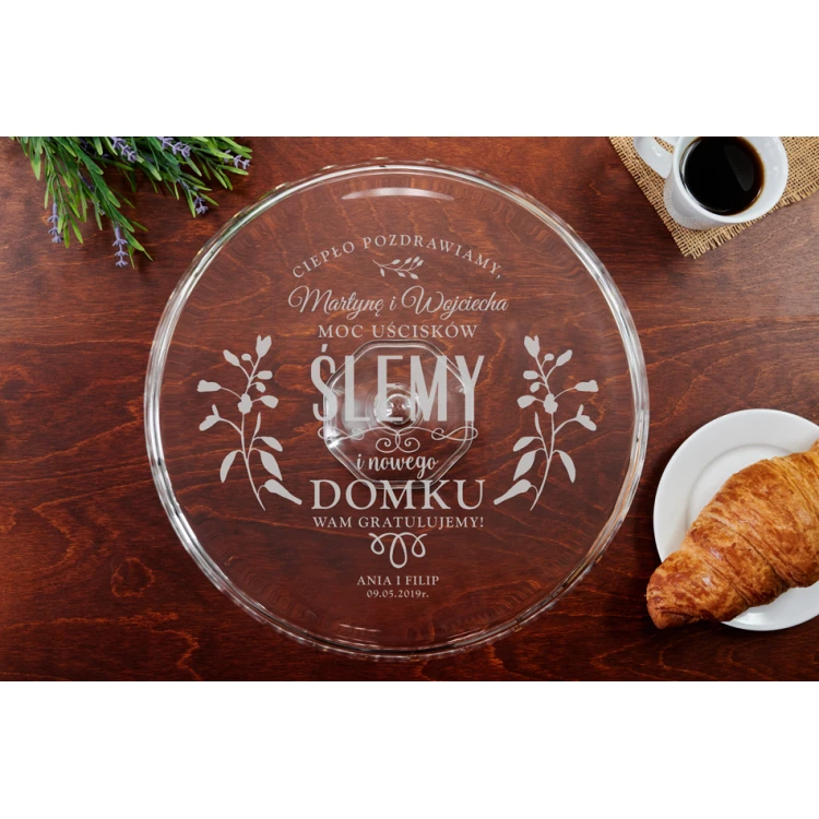 Glass cake stand with engraving - Housewarming - PAT028