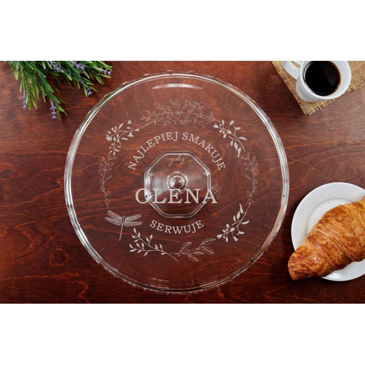 Glass Cake Stand with Engraving - Tastes Best - PAT029