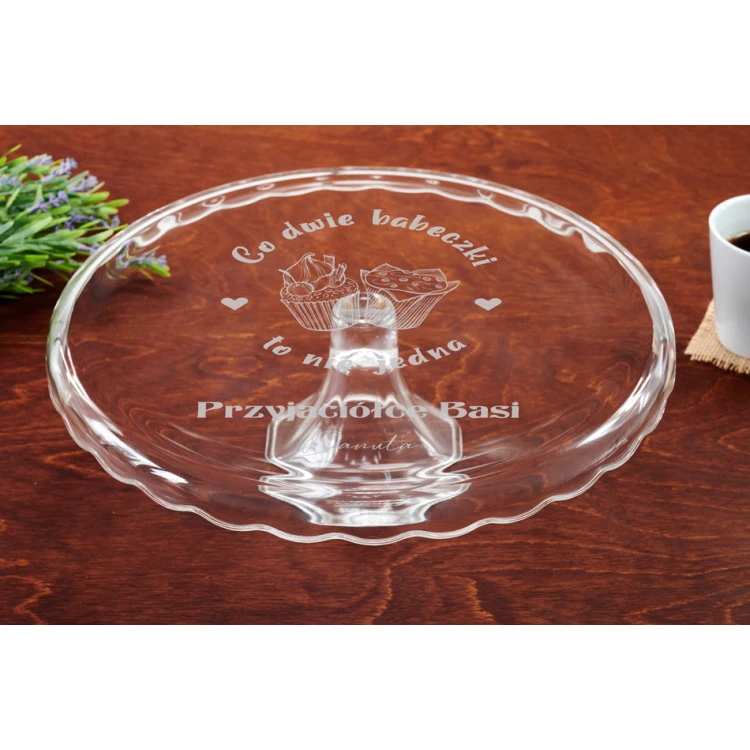 Glass Cake Stand with Engraving - Two Cupcakes are Better than One - PAT032