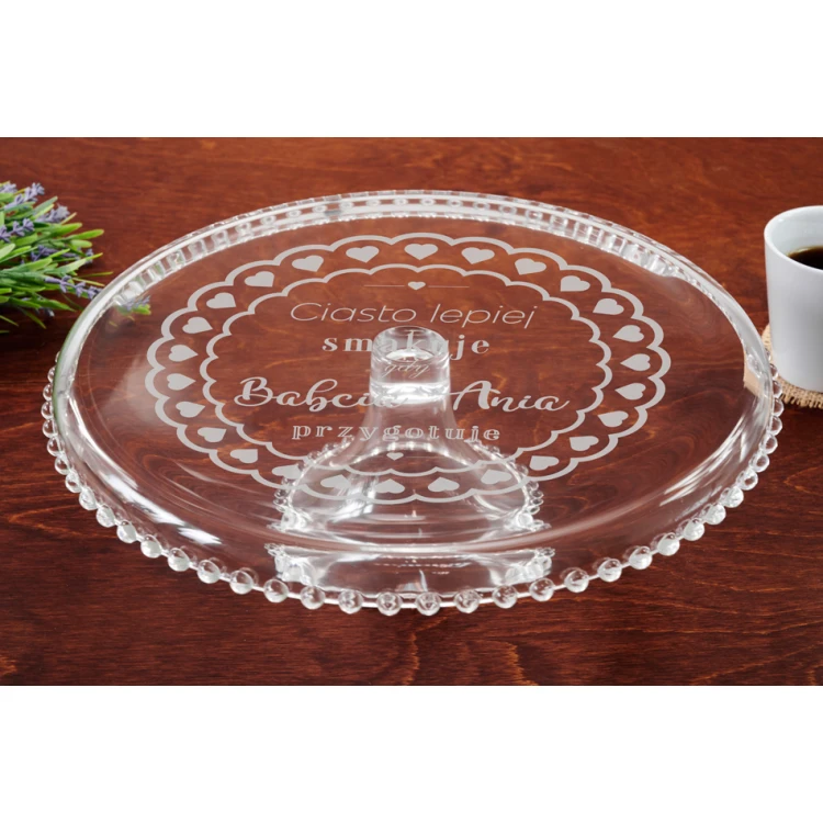 Glass cake stand with engraving for grandma - PAT021