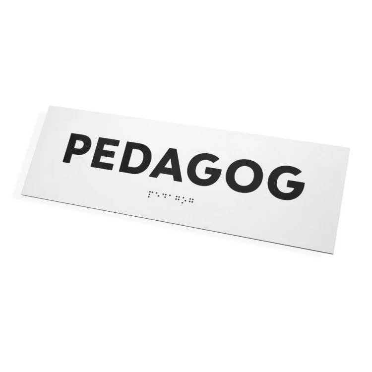 Pedagogue - Door or Wall Plaque with Braille Script - Size 310x100mm - White Engraving Laminate 3mm - TAB287