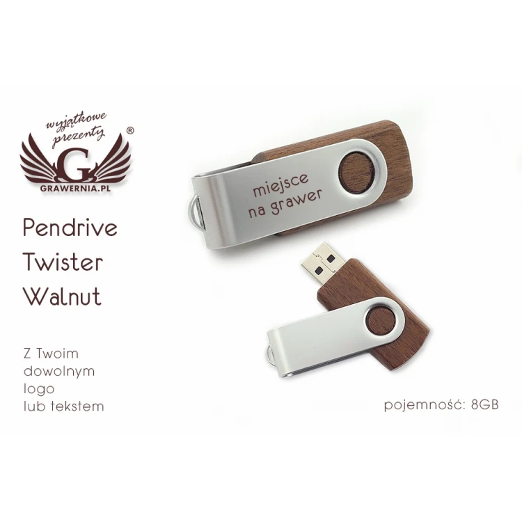 Twister Walnut 8GB USB 2.0 Flash Drive with Your Custom Logo or Text