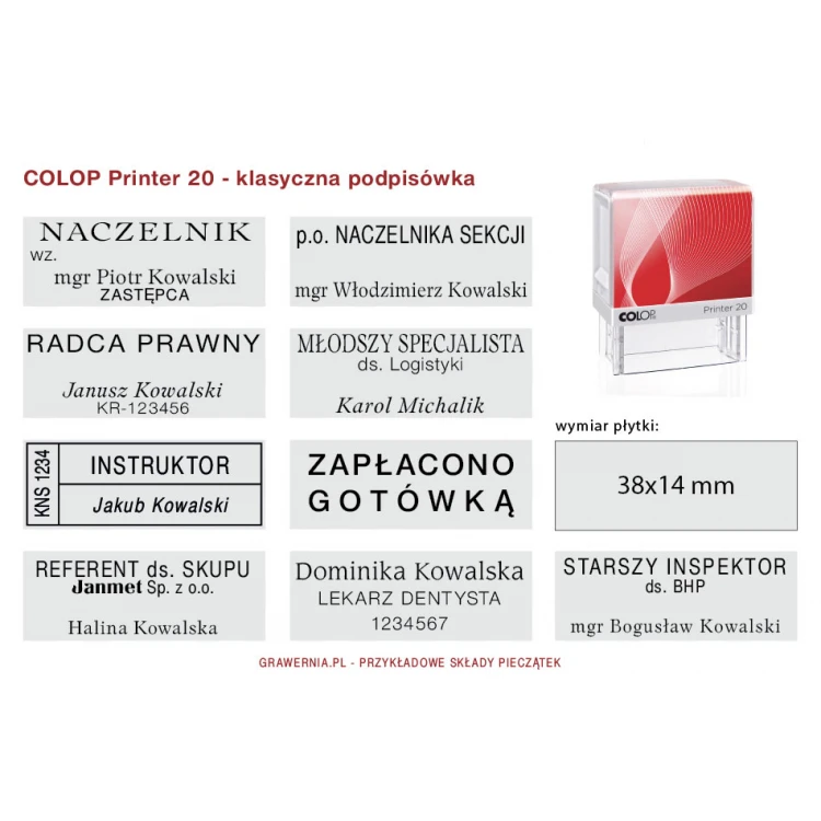 Self-inking stamp COLOP Printer 20 - text plate size: 38 x 14mm