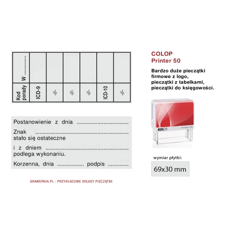 Self-inking stamp COLOP Printer 50 - text plate size: 30 x 69mm