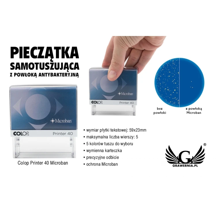 Self-inking stamp with antibacterial protection COLOP Printer 40 Microban - imprint size 59x23mm - COL037