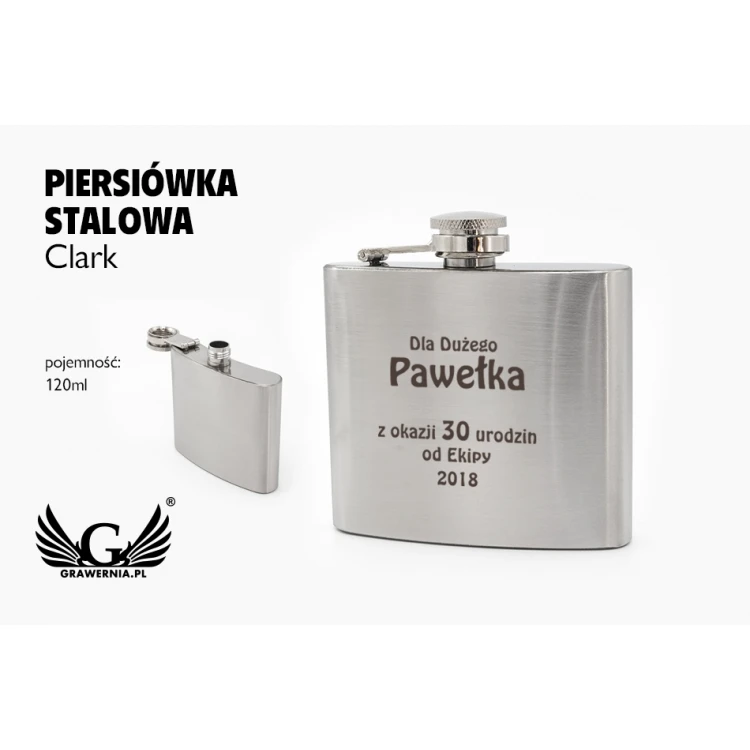 Steel Hip Flask CLARK with Engraving - 120ml - AL014