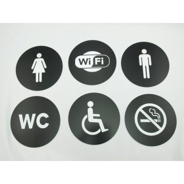 Pictograms - black color - plaque with a diameter of 14 cm