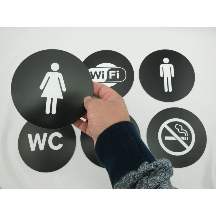 Pictograms - black color - plaque with a diameter of 14 cm