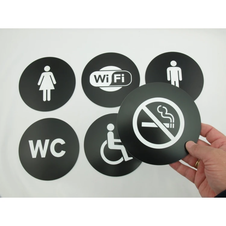 Pictograms - black color - plaque with a diameter of 14 cm