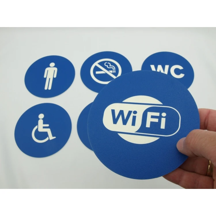Pictograms - blue color - plaque with a diameter of 12 cm