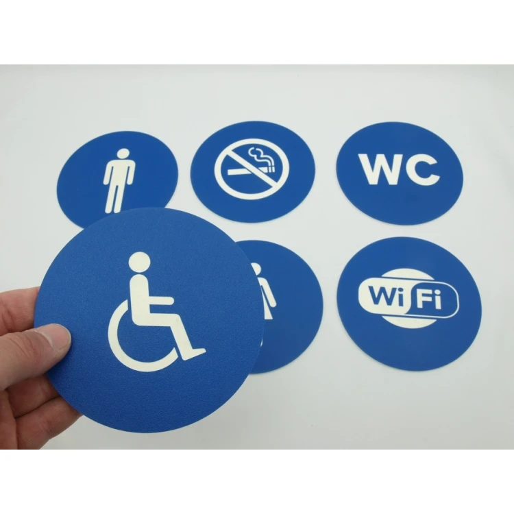 Pictograms - blue color - plaque with a diameter of 12 cm