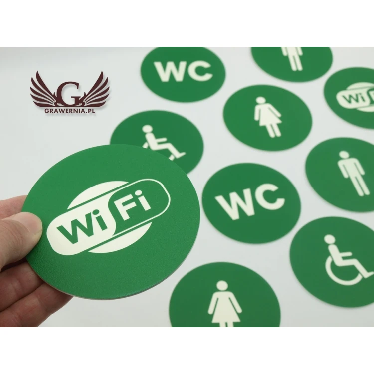 Pictograms - green color - plaque with a diameter of 10 cm